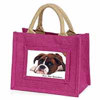 Boxer Dogs Grandma Gift Little Girls Small Pink Jute Shopping Bag