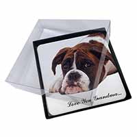 4x Boxer Dogs Grandma Gift Picture Table Coasters Set in Gift Box