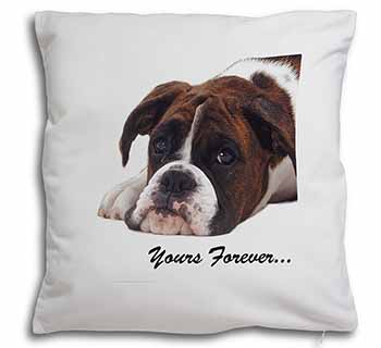 Boxer Dog "Yours Forever..." Soft White Velvet Feel Scatter Cushion