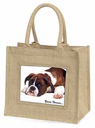 Boxer Dog "Yours Forever..." Natural/Beige Jute Large Shopping Bag