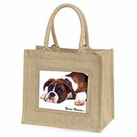 Boxer Dog "Yours Forever..." Natural/Beige Jute Large Shopping Bag