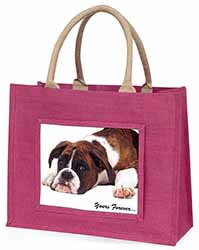 Boxer Dog "Yours Forever..." Large Pink Jute Shopping Bag