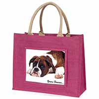 Boxer Dog "Yours Forever..." Large Pink Jute Shopping Bag
