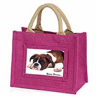 Boxer Dog "Yours Forever..." Little Girls Small Pink Jute Shopping Bag