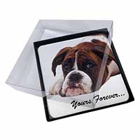 4x Boxer Dog "Yours Forever..." Picture Table Coasters Set in Gift Box