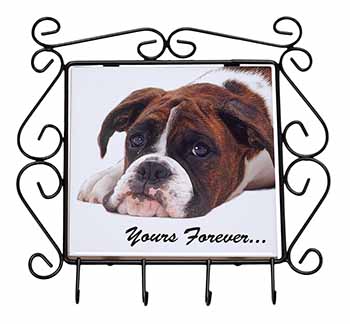 Boxer Dog "Yours Forever..." Wrought Iron Key Holder Hooks