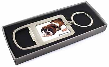 Boxer Dog "Yours Forever..." Chrome Metal Bottle Opener Keyring in Box