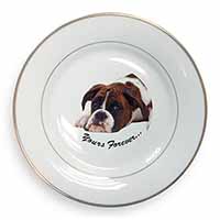 Boxer Dog "Yours Forever..." Gold Rim Plate Printed Full Colour in Gift Box