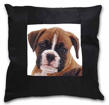 Red and White Boxer Puppy Black Satin Feel Scatter Cushion