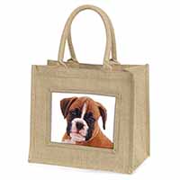 Red and White Boxer Puppy Natural/Beige Jute Large Shopping Bag