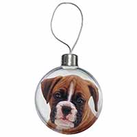 Red and White Boxer Puppy Christmas Bauble