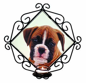 Red and White Boxer Puppy Wrought Iron Wall Art Candle Holder