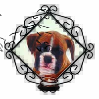 Red and White Boxer Puppy Wrought Iron Wall Art Candle Holder