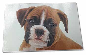 Large Glass Cutting Chopping Board Red and White Boxer Puppy