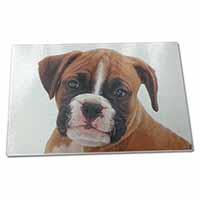 Large Glass Cutting Chopping Board Red and White Boxer Puppy