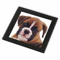 Red and White Boxer Puppy Black Rim High Quality Glass Coaster
