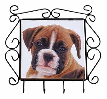 Red and White Boxer Puppy Wrought Iron Key Holder Hooks