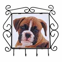 Red and White Boxer Puppy Wrought Iron Key Holder Hooks