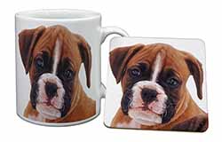 Red and White Boxer Puppy Mug and Coaster Set