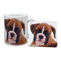 Red and White Boxer Puppy Mug and Coaster Set