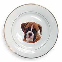 Red and White Boxer Puppy Gold Rim Plate Printed Full Colour in Gift Box