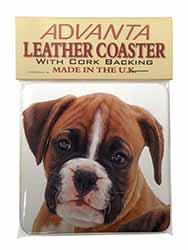 Red and White Boxer Puppy Single Leather Photo Coaster