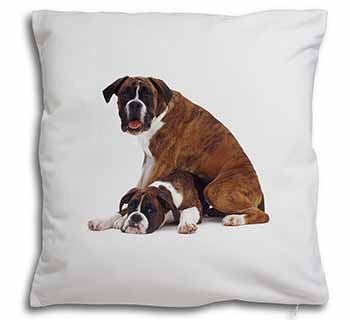Boxer Dog with Puppy Soft White Velvet Feel Scatter Cushion