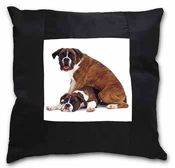Boxer Dog with Puppy Black Satin Feel Scatter Cushion