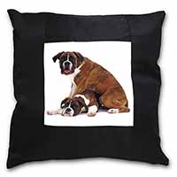 Boxer Dog with Puppy Black Satin Feel Scatter Cushion