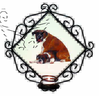 Boxer Dog with Puppy Wrought Iron Wall Art Candle Holder