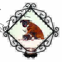 Boxer Dog with Puppy Wrought Iron Wall Art Candle Holder