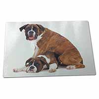 Large Glass Cutting Chopping Board Boxer Dog with Puppy
