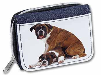Boxer Dog with Puppy Unisex Denim Purse Wallet