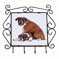 Boxer Dog with Puppy Wrought Iron Key Holder Hooks