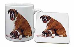 Boxer Dog with Puppy Mug and Coaster Set