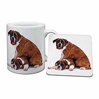 Boxer Dog with Puppy Mug and Coaster Set