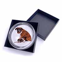 Boxer Dog with Puppy Glass Paperweight in Gift Box