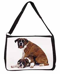 Boxer Dog with Puppy Large Black Laptop Shoulder Bag School/College