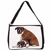 Boxer Dog with Puppy Large Black Laptop Shoulder Bag School/College