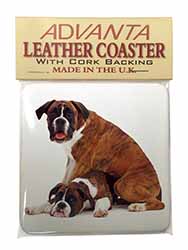 Boxer Dog with Puppy Single Leather Photo Coaster
