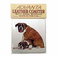 Boxer Dog with Puppy Single Leather Photo Coaster