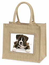 Boxer Dog Natural/Beige Jute Large Shopping Bag
