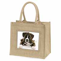 Boxer Dog Natural/Beige Jute Large Shopping Bag