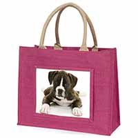 Boxer Dog Large Pink Jute Shopping Bag