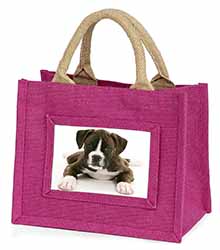 Boxer Dog Little Girls Small Pink Jute Shopping Bag