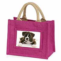 Boxer Dog Little Girls Small Pink Jute Shopping Bag