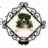 Boxer Dog Wrought Iron Wall Art Candle Holder