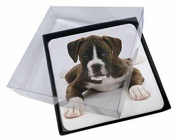 4x Boxer Dog Picture Table Coasters Set in Gift Box