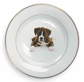 Boxer Dog Gold Rim Plate Printed Full Colour in Gift Box