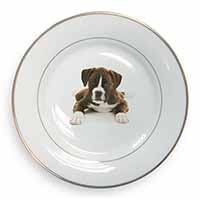 Boxer Dog Gold Rim Plate Printed Full Colour in Gift Box